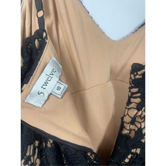 5 Twelve Black Floral Lace Over Nude Long Dress Spaghetti Straps V Neck Women 10 - Picture 3 of 3